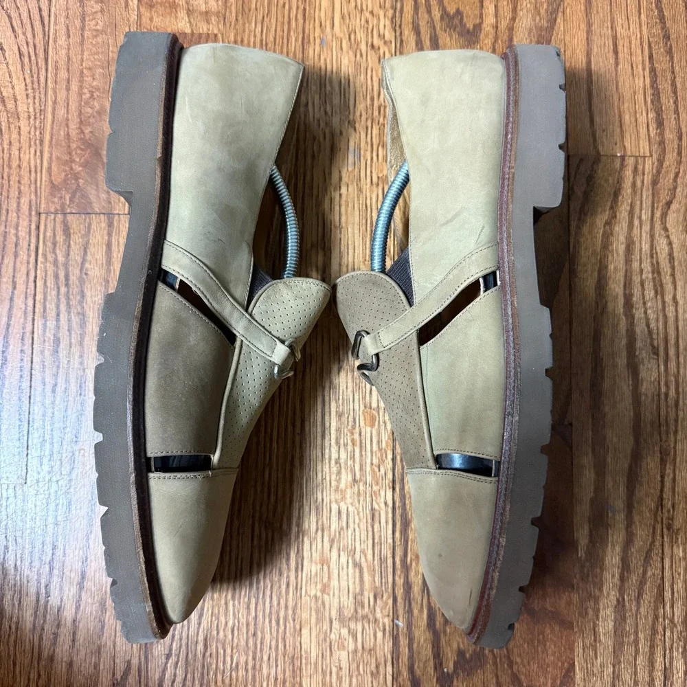 Avventura Mens 13‎ Fisherman Loafers Tan Nubuck Leather Sandals Made in Spain